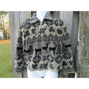 Willi Smith Sz M All Over Print Fair Isle Jacket Full zip Fall, deer gray black